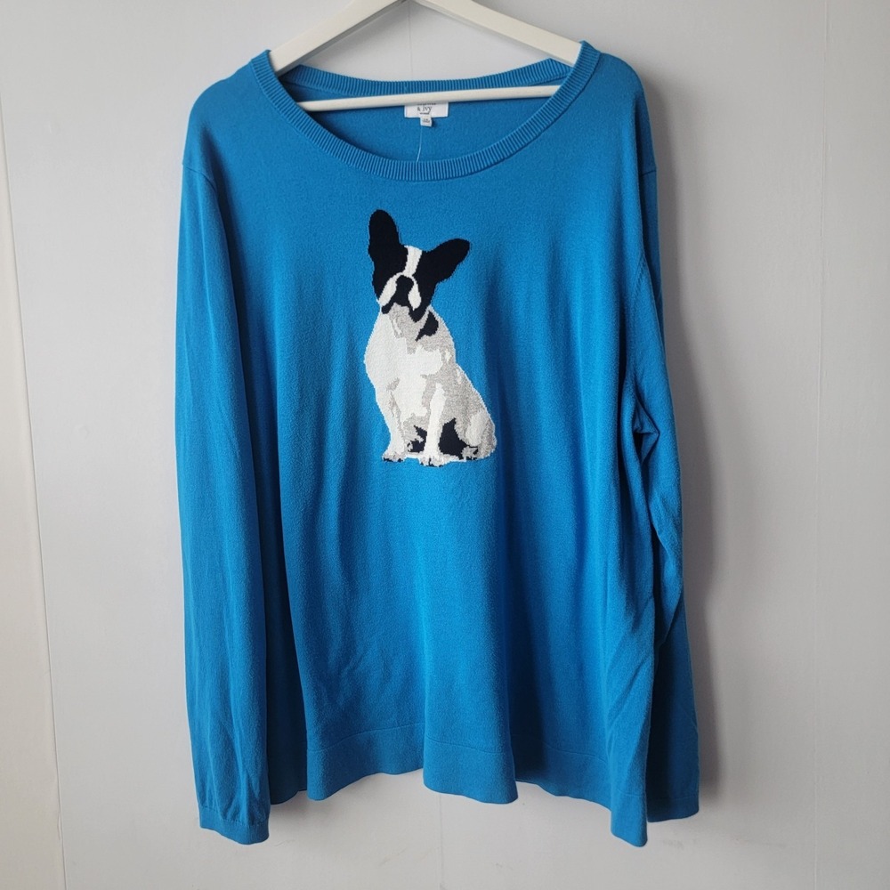 Crown & Ivy blue women's crewneck sweater size 3X graphic of a dog long sleeve